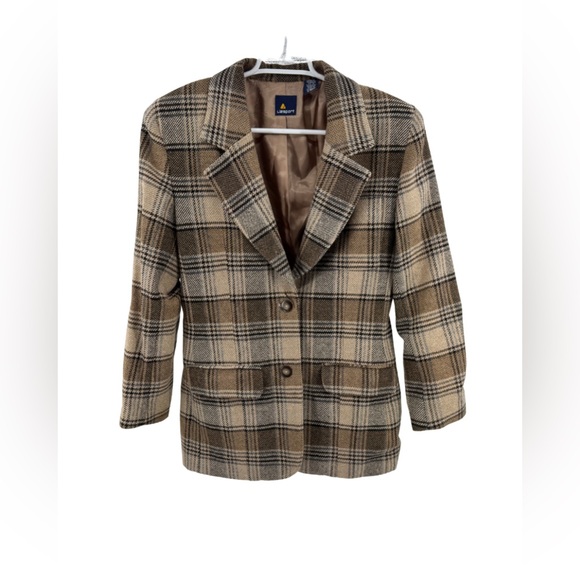 LizSport wool blend plaid double button 6 blazer professional office preppy work - Picture 1 of 10